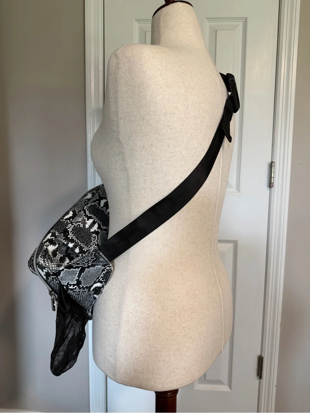 Tushbaby The Pack Snake Print Crossbody Baby Bag in Black & Gray